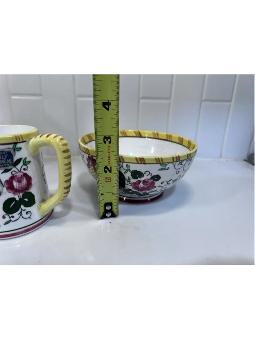 Vintage Ucagco Early Provincial Rooster And Roses Pitcher Basket & Bowl